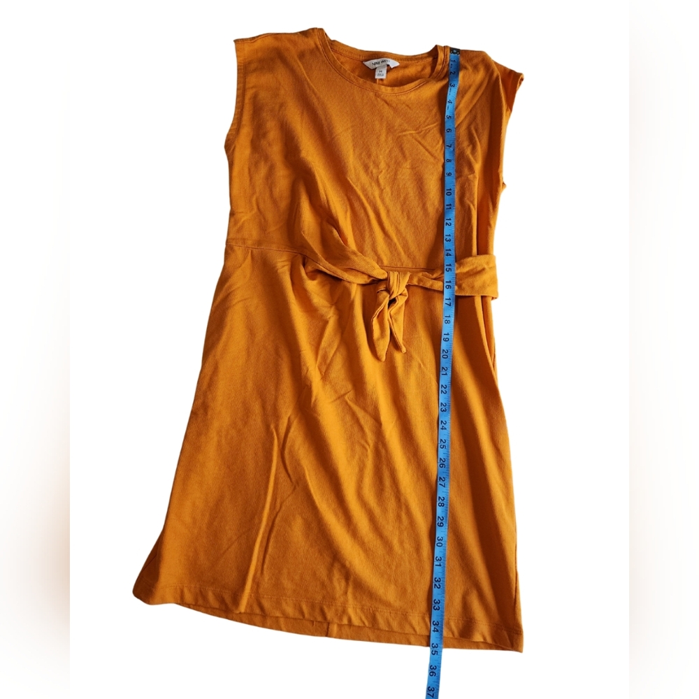 Nine West Women's Medium Front Tie Casual wear cap Sleeve Dress. Mustard Yellow - Picture 4 of 6